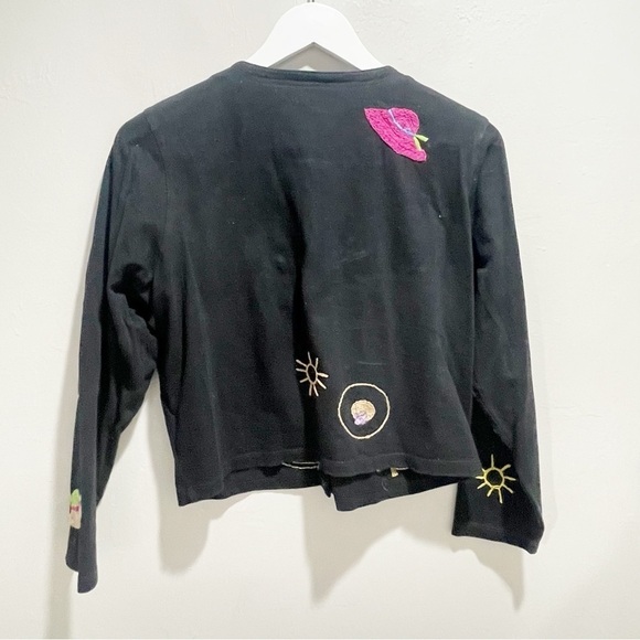 Vintage MICHAEL SIMON LITE Black Novelty Embroidered Cardigan Hats Purses Sun PS - Picture 3 of 5